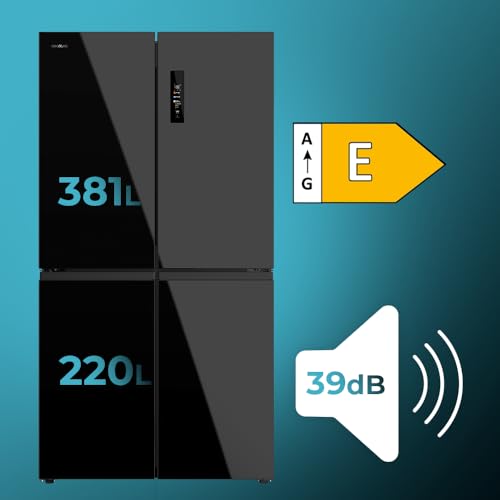 Réfrigérateur Américain 4 Portes Bolero CoolMarket 4D 601 Black Glass E. 01938, Verre Noir – Image 2