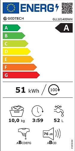 Lave-linge frontal GLL101400WH - 10 Kgs - 1400 tr/mn - 16 programmes - Eco - Intensif - Rapide – Très Faible conso - Classe A-10% (Blanc, 10 Kg) – Image 2