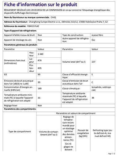 Réfrigérateur FBM157L42 157L (109+48), 12 ans de garantie sur le compresseur – Image 2