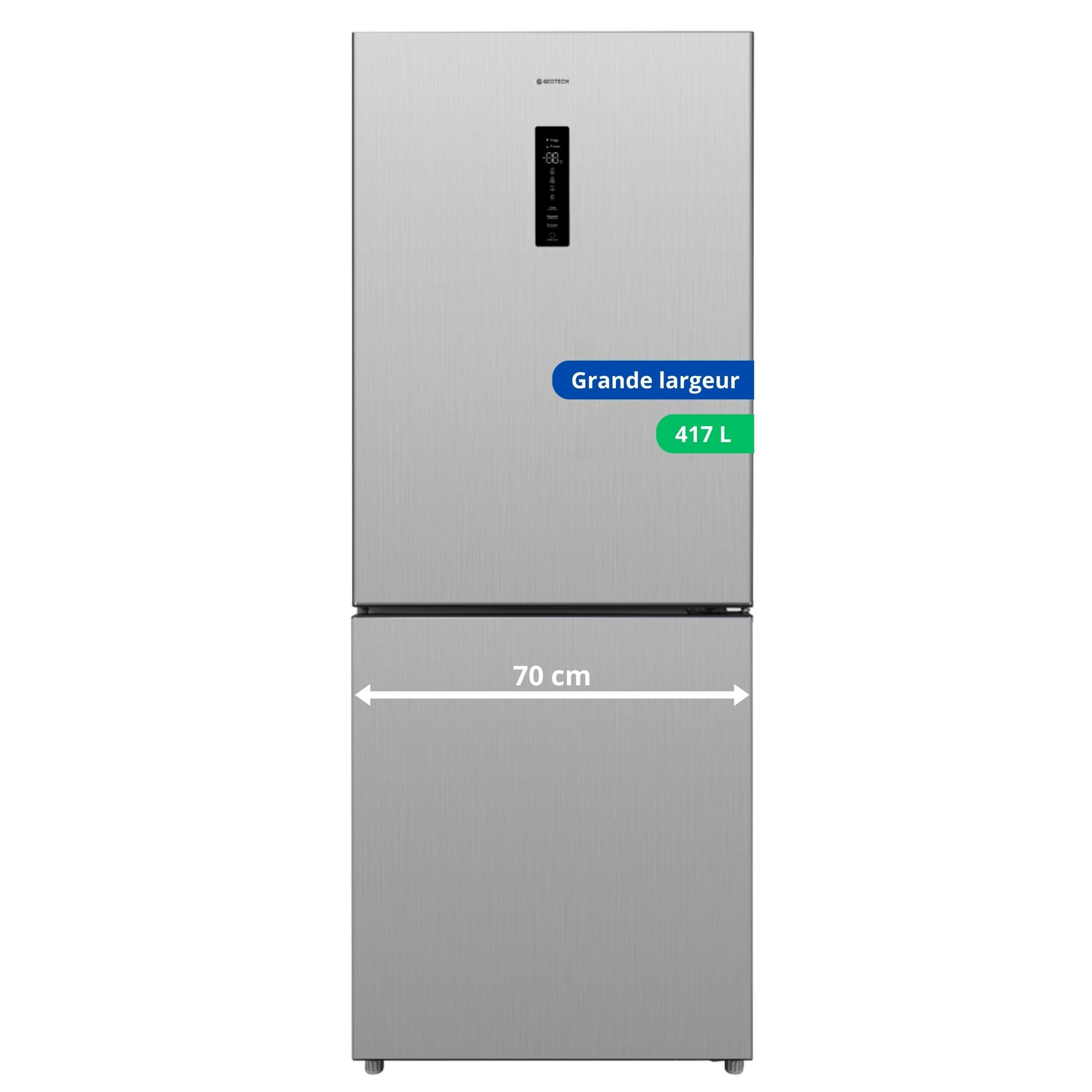 Réfrigérateur GCB417NFIX 417L Grande largeur 70cm - congélateur bas - No Frost - Inox