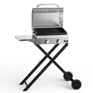 Barbecue Gaz 2 Brûleurs en Acier Inoxydable avec Table D'appoint, Plancha Gaz Exterieur pour Extérieur Camping Balcon, 4,7 kW