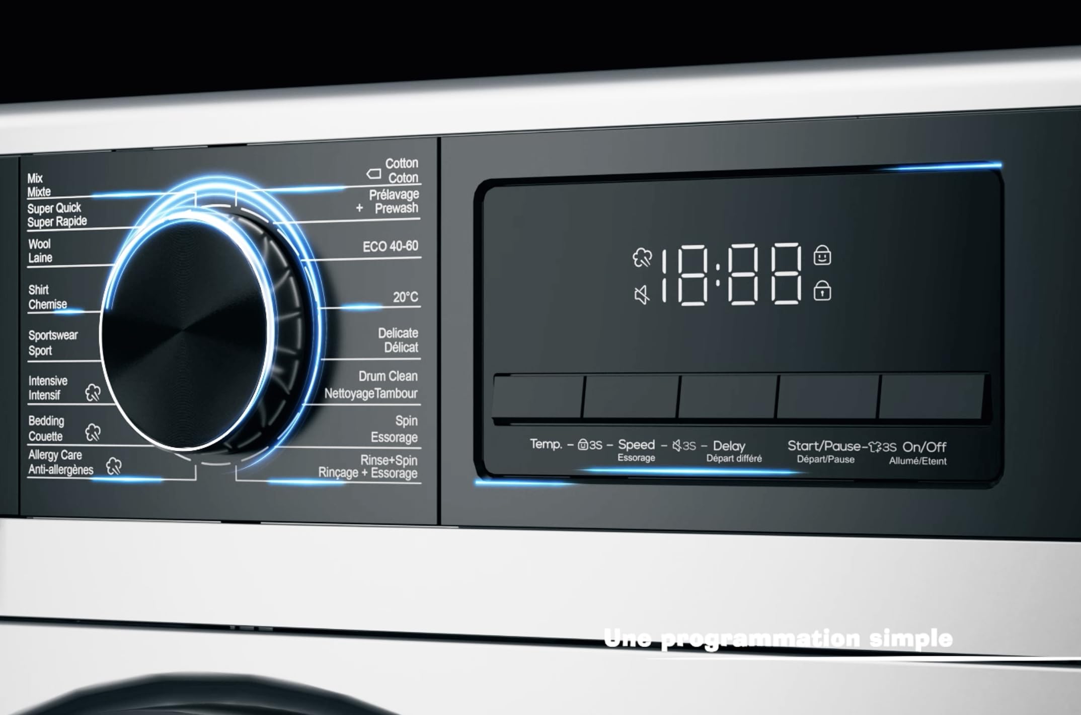 Lave-linge frontal GLL101400WH - 10 Kgs - 1400 tr/mn - 16 programmes - Eco - Intensif - Rapide – Très Faible conso - Classe A-10% (Blanc, 10 Kg) – Image 6