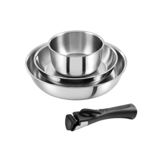 Kit 2 Poêles et 1 Casserole en Inox 18/10 avec Manche Amovible – 24, 28 et 16 cm